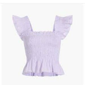 NWT Hill House Smocked Paz Top in Lilac Stripe Size Large